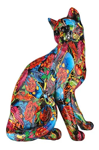 GILDE Dekofigur Pop Art Katze - Figuren & Skulpturen, farbenfrohe Tierfigur mit einer Höhe von 29 cm - ein Blickfang für Ihr Wohnzimmer!