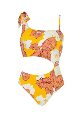 Olympia Badeanzug One-Shoulder Blumenmuster Multicolor Einteiler mit Cut-Out Softschalen abnehmbare Träger hoher Rücken