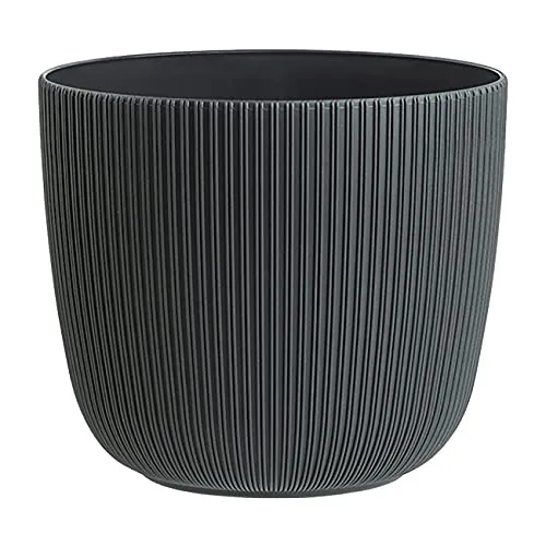 Engelland - 1 x Blumentopf mit Drainagesystem, Anthrazit-Grau, Rillenoptik, Pflanz-Topf, Kübel, modern, widerstandsfähig, rund, wetterfest, Kunststoff, Ø 21 cm, 5 Liter