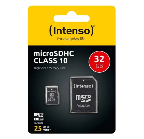 Intenso microSDHC Card 32GB Class 10 + SD-Adapter - Schnelle Datenübertragung, ideal für Fotos und Videos auf Smartphones und Tablets