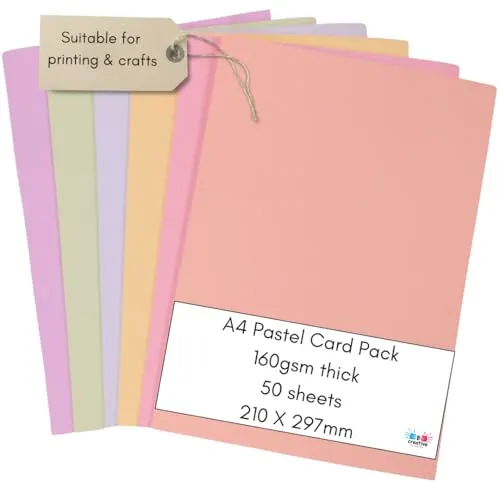 Karton in Pastellfarben, A4, gemischte Pastellkarten, 50 Blatt, 160 g/m², 6 Farbtöne, für Drucker, Kopierer, farbige Kartonbögen