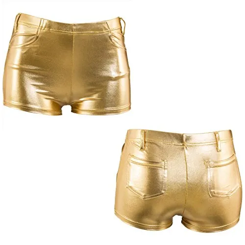 NET TOYS Goldene Hotpants Sexy Shorts L/XL 42 48 Metallic Panty Hot Pants Showgirl Faschingskostüm Kurze Hosen Party Outfit Damen