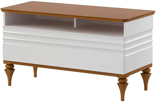 Moderne Wohnwand rtv Sideboard TV Ständer Lowboard in Weiß - Abteilung: Erwachsene, stilvolles TV-Standmöbel mit 2 Schubladen und offener Ablagefläche. Ideal für Ihr Wohnzimmer, sorgt für Ordnung und ein modernes Ambiente.