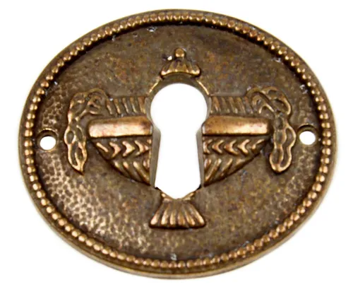 Antik Möbel Schlüsselblende Schlüsselschild Möbelschild Biedermeier Patina Rund