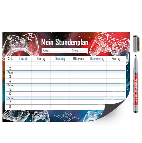 Gaming Stundenplan abwischbar I DIN A4 I Rückseite magnetisch I dv_487