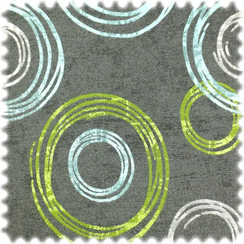 Jacquard Flachgewebe Möbelstoff Circle Anthrazit/Türkis/Grün