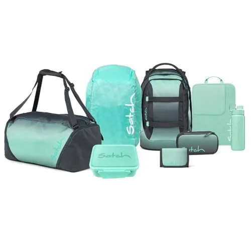 Satch Pack Kollektor Edition Schulrucksack Set 8tlg. (Gradient Mint) - Schultaschen-Set inkl. Brotdose und Trinkflasche, ideal für Schule und Freizeit, mit großem Hauptfach und separatem Nassfach für Schwimmutensilien.