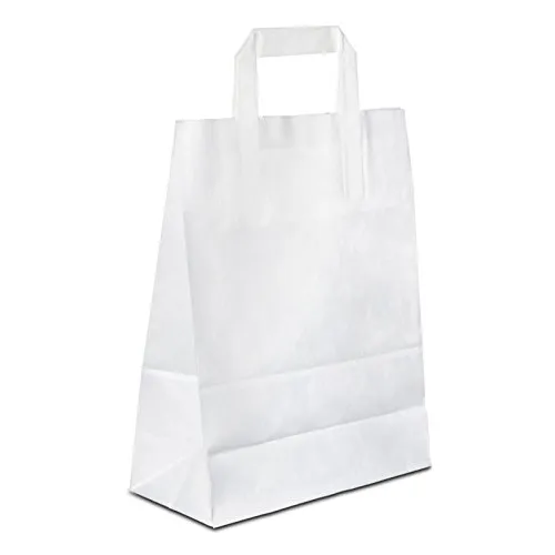Papiertüten weiß mit Flach-Henkel I 250 Stk. 22+10x28cm I Papiertragetasche für Einzelhandel, Hochzeit, Geburtstag, TO-GO I Geschenktüten aus Kraftpapier I HUTNER