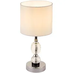 Chrom Tischleuchte mit Kristallglas – Stilvolle Beleuchtung für Ihr Zuhause - Tischleuchte aus Chrom und Textil, mit klarem Kristallglas. Integrierter Schalter, ideal für stimmungsvolle Beleuchtung im Wohn- oder Schlafzimmer.