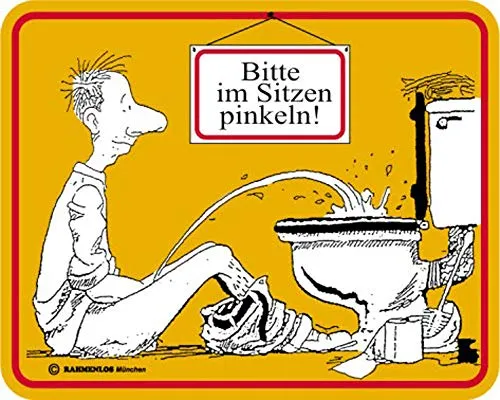 Bad Sprüche - Fun-Schilder - Bitte im Sitzen Pinkeln gelb - Originelles Fun-Schild für das Badezimmer, ca. 22x17 cm groß. Bringen Sie Humor in Ihr Zuhause und sorgen Sie für gute Laune im Bad!