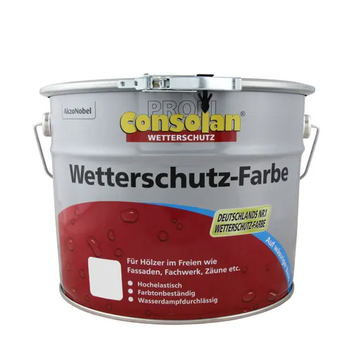 Consolan Fassadenfarbe - Wetterschutzfarbe Reinweiß 2,5 L - Lacke, wetterbeständige Reinweiß-Farbe für langlebigen Schutz Ihrer Fassade, ideal für alle Wetterbedingungen.