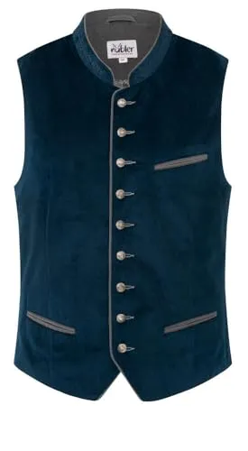Nübler Trachten Herren Trachtengilet Weste Kurt Blau, Größe:48