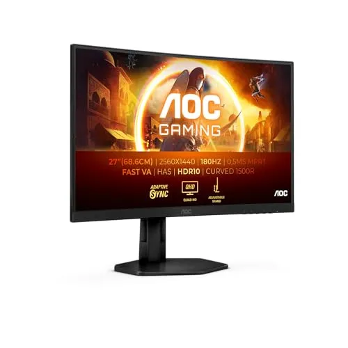 AOC CQ27G4X - 27 Zoll Curved Gaming-Monitor, QHD, 180Hz, 1ms Reaktionszeit, FreeSync und ergonomische Anpassungsmöglichkeiten für stundenlangen Spielspaß