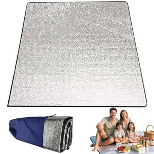 Tkxjry 200x200cm Faltbare Zeltmatte, Alu Isomatte Schaummatten, Camping Matte aus Aluminiumfolie, Doppelseitige Aluminiumfolie Isomatte, Alu Wasserdichtes Bodenmatte, für Picknick, Strand, Camping