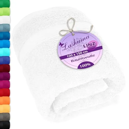 Lashuma großes Badehandtuch 100x150 cm, Linz Handtuch XXL Baumwolle Weiß - Rein