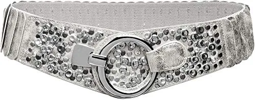 Caspar GU300-N Damen Stretch Taillengürtel mit Nieten - Damen-Gürtel in Silber, 6 cm breiter Gummizug kaschiert kleine Problemzonen und betont Ihre Silhouette – ideal für Kleider und Longtops.