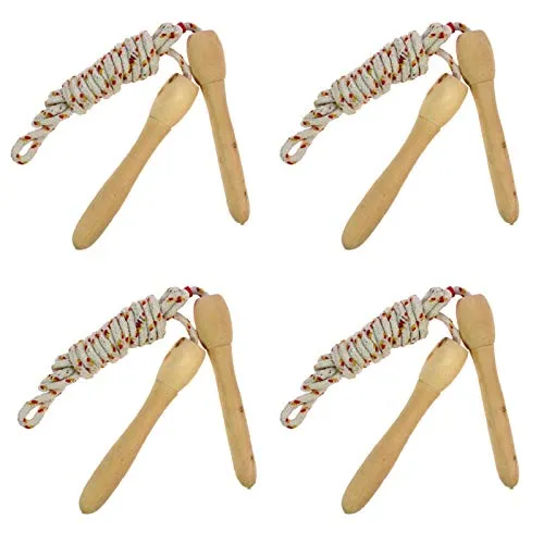 HAC24 4er Set Springseil 2m mit Holzgriffen Hüpfseil Sprungseil Für Kinder und Erwachsene Fitness Training Spiel Sprung Seil
