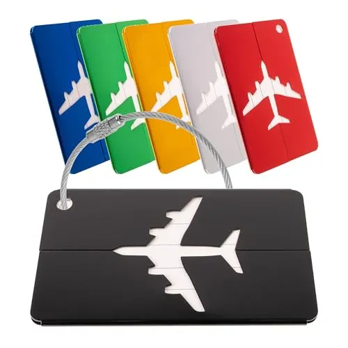 Kofferanhänger Set mit Adressschild, 6 Pack mit sechs Farben, Aluminium Schild, für Flugreise, Kreuzfahrt, Metallgepäckanhänger, Namensschild Koffer Kit, Adressanhänger, Taschenanhänger, ID Etikett