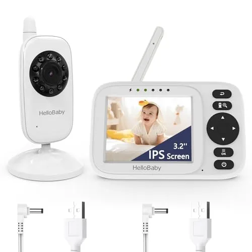 HelloBaby Babyphone mit Kamera und Nachtsicht – 3,2 Zoll IPS Bildschirm
