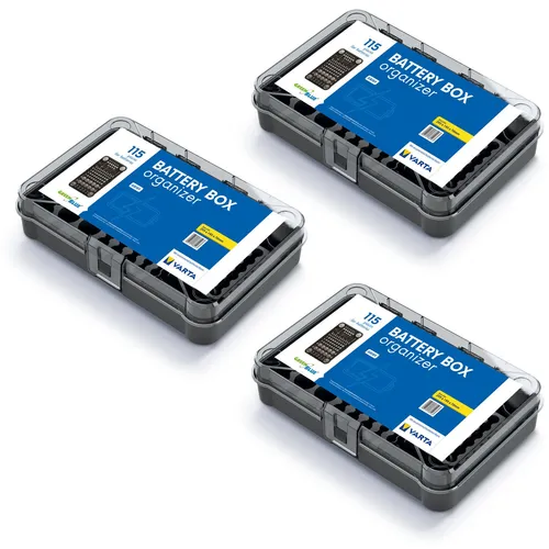 GreenBlue Varta Box GB189 - 3x Batteriebox mit 115 Plätzen - Praktischer Batterieorganizer mit Deckel, transparentem Design und Platz für 115 Batterien. Ideal für eine geordnete Aufbewahrung und schnellen Zugriff.