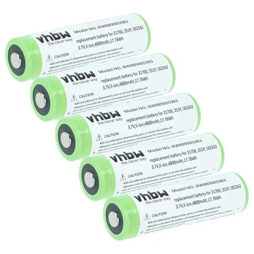 vhbw 5X Akku kompatibel mit Ledlenser P7R Signature Edition 2020, P7R Work Edition 2020 Taschenlampe Kopflampe (4,8 Ah, 3,7 V, Li-Ion)