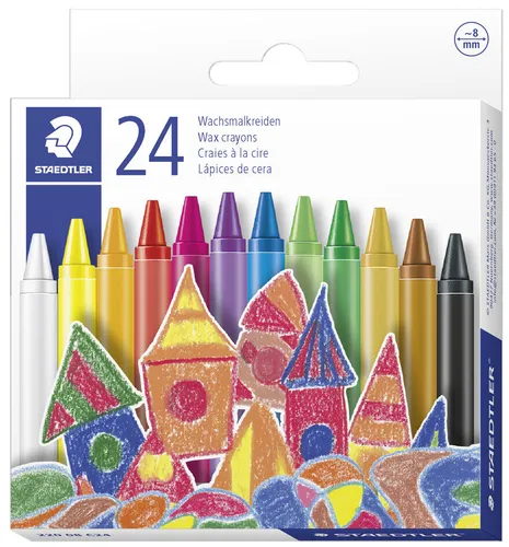 STAEDTLER Wachsmalkreide 220 08 C24 - 24 leuchtende Farben, hygienisch mit Papiermanschette und hoher Farbbrillanz für kreativen Malspaß