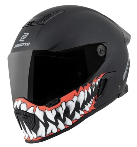 Bogotto Rapto Jaws Helm, schwarz-rot, Größe M - Motorradhelm mit kratzfestem Visier und Vorbereitung für Pinlock, sorgt für Sicherheit und Komfort auf jeder Fahrt.