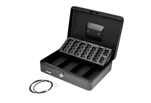 HMF Geldkassette mit Münzzählbrett - Card-Reader und sichere Bargeldkasse mit 4 Banknotenfächern und Sicherheitskabel - ideal für Zuhause oder im Büro.