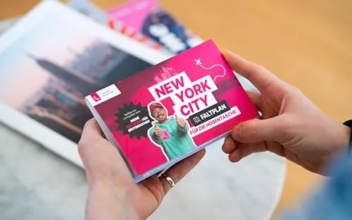 New York Stadtplan Deutsch: Faltplan für die Hosentasche mit Sehenswürdigkeiten & Subway-Haltestellen – kompakter Stadtplan von New York City (Manhattan, Brooklyn & Queens)