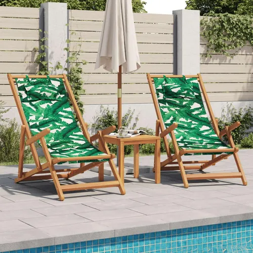 vidaXL Klappbare Strandstühle 2er Set mit Blattmuster - Gartenstühle aus massivem Eukalyptusholz, atmungsaktiver Stoff und in 3 Positionen verstellbar für höchsten Komfort. Ideal für Garten, Terrasse oder Balkon.