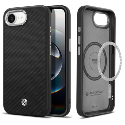 Spigen Enzo Aramid MagFit Hülle für iPhone 16e - Standard Handyhüllen mit hochwertigem Kevlar 1500D Schutz und integriertem Magnet für MagSafe Zubehör. Dünn und stoßfest für optimalen Schutz und angenehmen Griff.