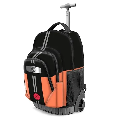 Karactermania Naruto Trolley Rucksack Schwarz - Reisetaschen mit 2 integrierten Rollen, großzügigem Stauraum und gepolsterter Tasche für elektronische Geräte – ideal für Schule und Freizeit.