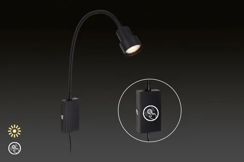 BRILONER LED Leselampe - Schwenkbare Wandleuchte mit Touchfunktion - Moderne Wandleuchte in Schwarz, ideal als Nachttisch- oder Leselampe. Flexibel einstellbarer Lichtstrahl und energiesparendes LED-Leuchtmittel mit 400 Lumen.