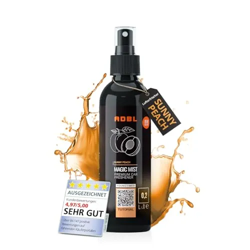 ADBL Magic Mist (200ml) Auto Lufterfrischer für langanhaltenden Duft im Fahrzeug oder zu Hause | Sunny Peach - Lebendiger Pfirsichduft für fruchtige Frische - Kompaktes Duftspray - Autoparfüm