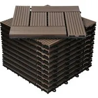 ECD Germany WPC Terrassendielen Dunkelbraun - Rutschfeste Terrassenfliesen mit Drainage und Klicksystem, ideal für Garten und Balkon. Robustes WPC-Material, 30x30 cm, 22 mm stark, perfekt für 1m².