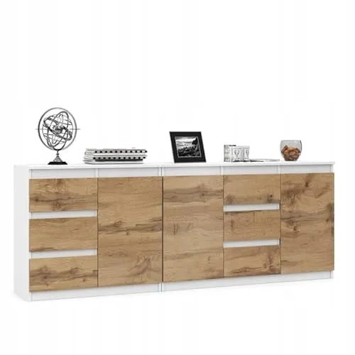 VBChome Zwei Kommode 80 x 35 x 75 cm und 120 x 35 x 75 cm mit 6 Schubladen und 3 Türen Weiß