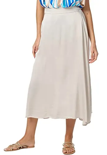 PM SELECTED Damen Maxirock - Eleganter Satinrock mit Seidenanteil (Beige) - Röcke für Damen – Edler Maxirock mit elastischem Taillenbund für hohen Tragekomfort, ideal für festliche Anlässe oder femininen Business Look.