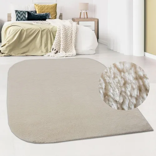Carpetia Hochflor-Teppich – Beige, Waschbar & Rutschfest - Rechteckiger Hochflor-Teppich aus 100% Polyester, 80x150 cm, mit rutschfester Unterseite. Pflegeleicht und ideal für gemütliche Wohnräume.