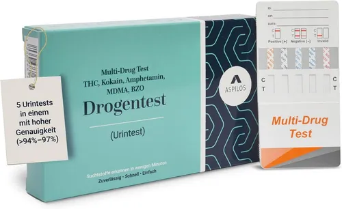ASPILOS Drogen-Schnelltest Multi Drogentest Selbsttest für Zuhause in 5 Minuten - Drogen Urintest, 1-tlg., selbst durchführbar, Drogentest, Schnelltest, ohne medizinischen Vorkenntnisse