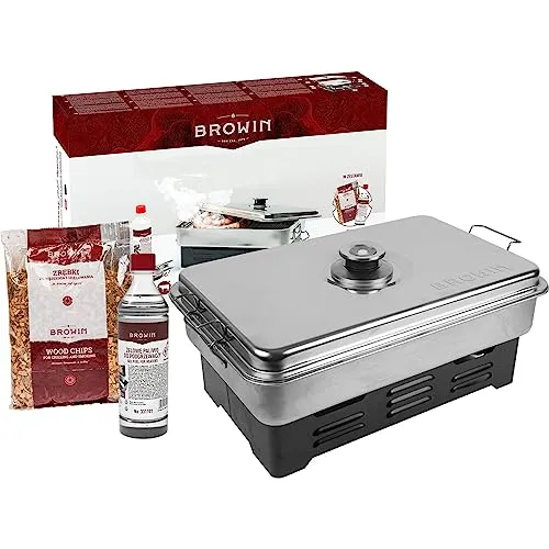 XXL Räucherset Tischräucherofen Edelstahl - Komplettes Set mit Brenngel und Räucherspänen, ideal für perfekten Fischgenuss zu Hause