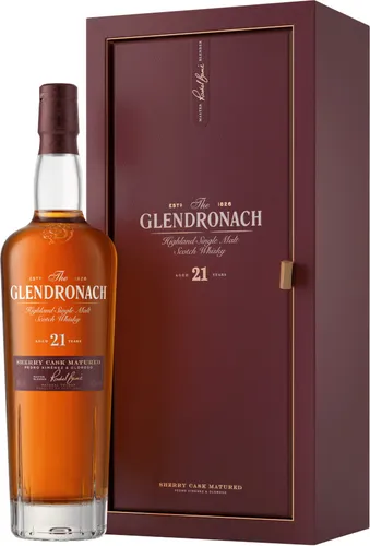 Glendronach Parliament - 21 Jahre Highland Single Malt Scotch Whisky - Whisky, 21 Jahre gereift in Sherryfässern für ein reichhaltiges Aroma, ungefärbt und mit 48% Trinkstärke – ein Hochgenuss für Whisky-Liebhaber.