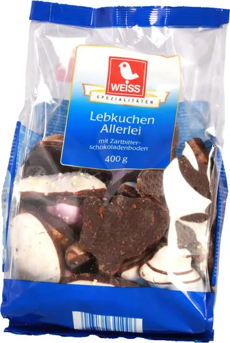 Weiss Lebkuchen Allerlei mit Zartbitterschokoladenboden 400g