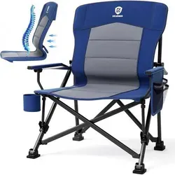 Campingstuhl Faltbar XL 230kg – Blau mit Lendenwirbelstütze