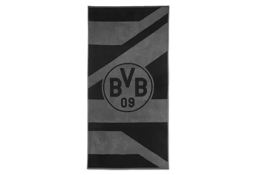 BVB Duschtuch grau/schwarz 70x140 cm - Handtuch aus 100% Biobaumwolle, GOTS-zertifiziert für nachhaltige Qualität. Bringt schwarz-gelbes Feeling ins Badezimmer und ist perfekt kombinierbar mit dem passenden Handtuch.