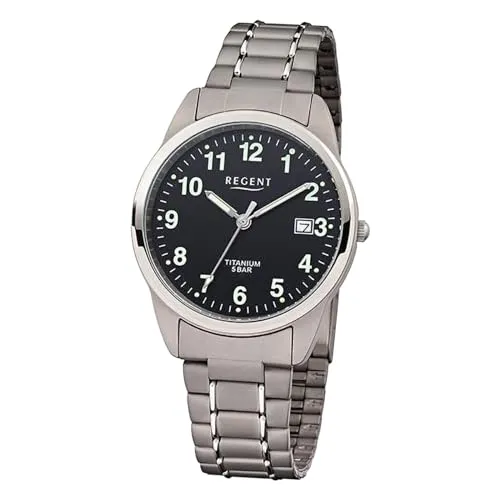 Regent Herren Analog Quarz Uhr mit Titan Armband 11090359 - Armbanduhren für Herren: Elegante Titan-Uhr mit 5 bar Wasserdichtigkeit, ideal für den Alltag und stilvolle Anlässe.