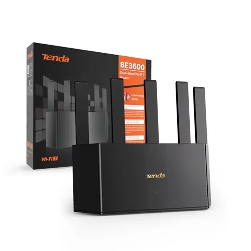Tenda RE3L Wi-Fi 7 Router (BE3600 Dual-Band 2882Mbit/s 5GHz, 688Mbit/s 2,4GHz) Mesh WiFi, 3xGigabit WAN/LAN Ports, uneinstellbare vertikale Antennen, 4K-QAM, MLO, NFC, VPN, WPA3, App Steuerung