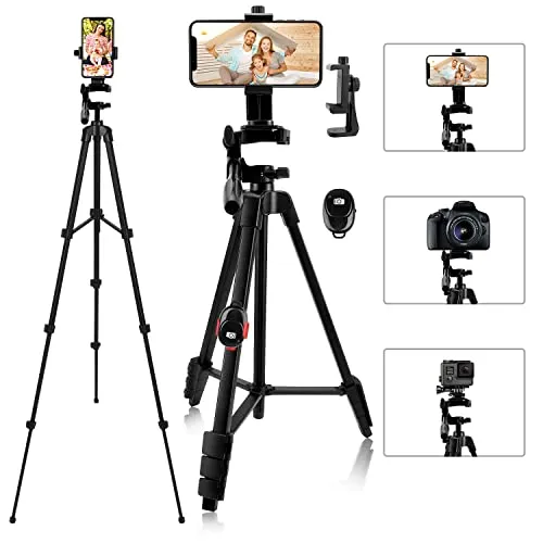 teefeet Handy Stativ 137cm Leichtes Reisestativ mit Handyhalter Adapter/Tragetasche für Selfie, Video, stativ für Smartphone Live Stream,(Schwarz)