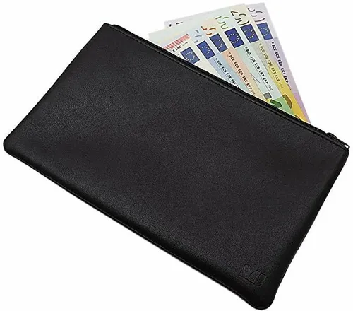 Echt Leder Banktasche Bankmappe Geldtasche Geldmappe Geldbörse Schwarz