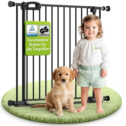 Bomi Treppenschutzgitter Merle Flatstep, Breite 171-179 cm | Türschutzgitter ohne Bohren, stabile Kindersicherung für Kind & Hund, TÜV geprüftes Hundegitter, Türgitter, Treppengitter, Metall Schwarz