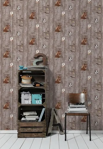 A.S. Création PVC-freie Vliestapete Little Stars Tapete in Holz Optik mit Pferden 10,05 m x 0,53 m braun bunt Made in Germany 358422 35842-2